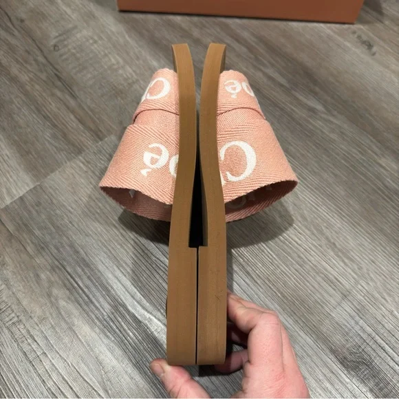 Chloe Woody Logo Sandal Slides in Light Rosewood - Picture 10 of 16